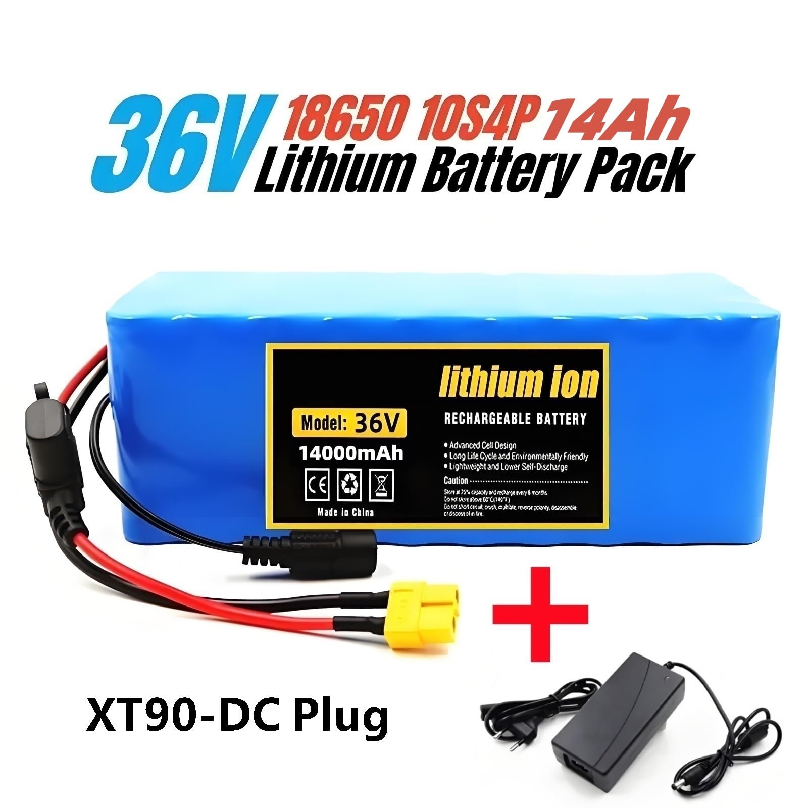Bateria 36V 14Ah Pack Litio 10S4P Con BMS Integrado Cargador Incluido Conectores XT60 Y DC5521 Para Patinete Electrico Bicicleta Electrica Silla De Ruedas Vehiculos Pequenos 1850g 185x80x70mm