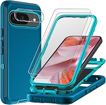 for Google Pixel 9 Case with 2Pcs Tempered Glass Screen Protector and 1Pcs Camera Lens Protector, Military Grade 3 in 1 Heavy Duty Shockproof/Drop Proof/Dust Pr