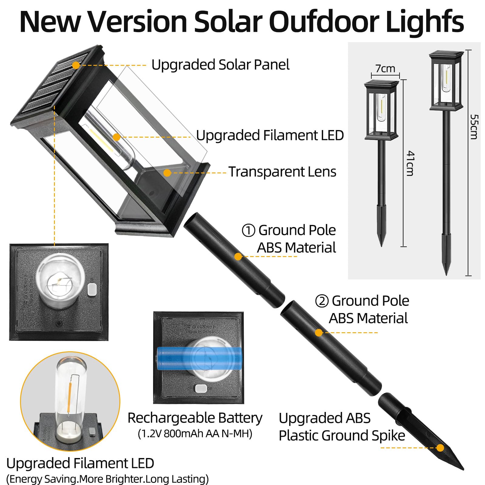 Chedin 6 lampade solari per esterni da giardino, impermeabili, illuminazione per esterni, luci solari a LED, luci da giardino, balconi, giardini, sentieri, prati