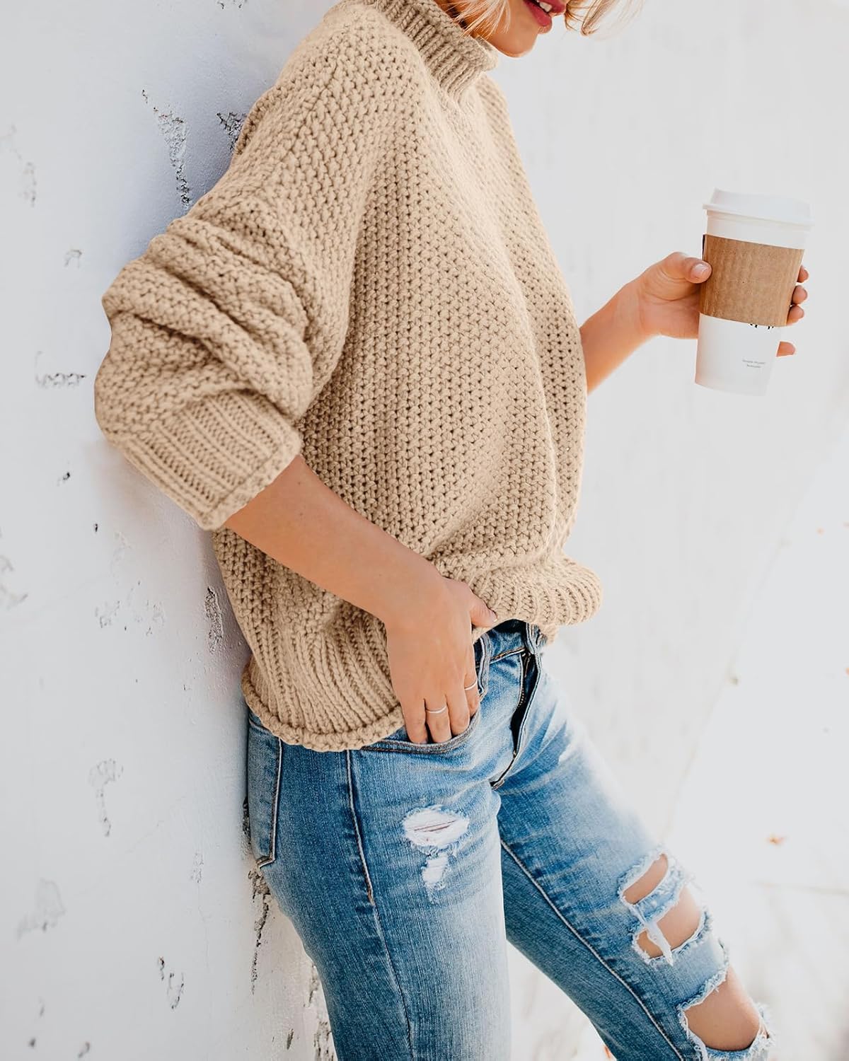 Saodimallsu Womens Turtleneck Oversized Sweaters Batwing Long Sleeve Pullover Loose Chunky Knit Jumper - Image 3