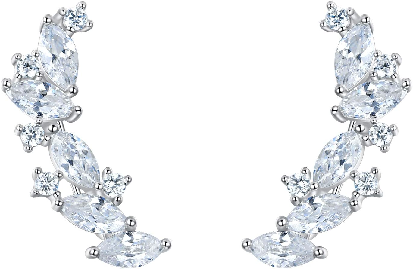 EVER FAITH Ear Climber Crawler Cuff Wrap Earrings for Women 925 Sterling Silver Clear Marquise Cubic Zirconia