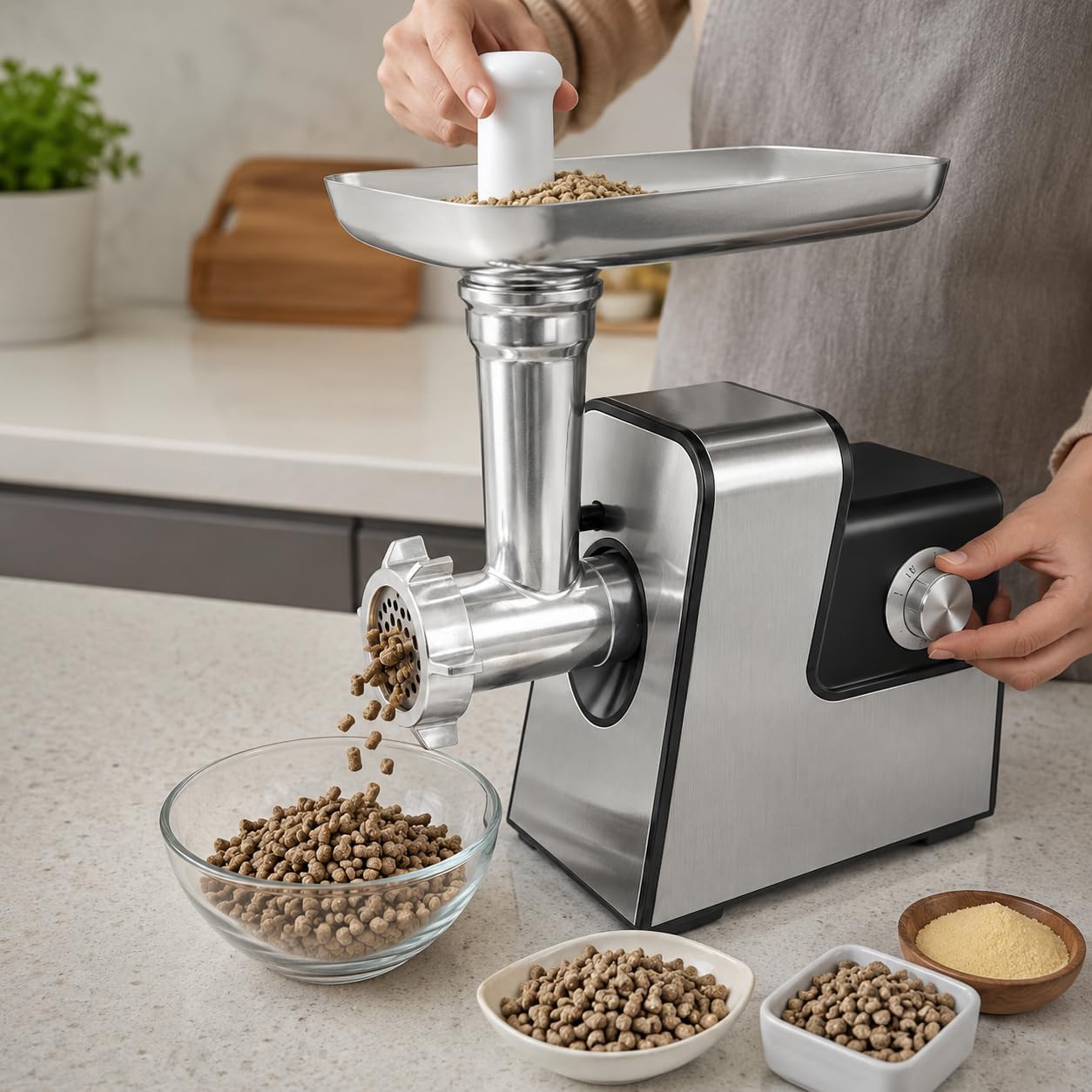 Elektryczna maszyna do granulowania karmy dla zwierząt ze stali nierdzewnej granulator zwierzęcy 2-6 kg/h z matrycami 2,5/3/5 mm dla psów kotów ptaków ryb zwierząt gospodarskich