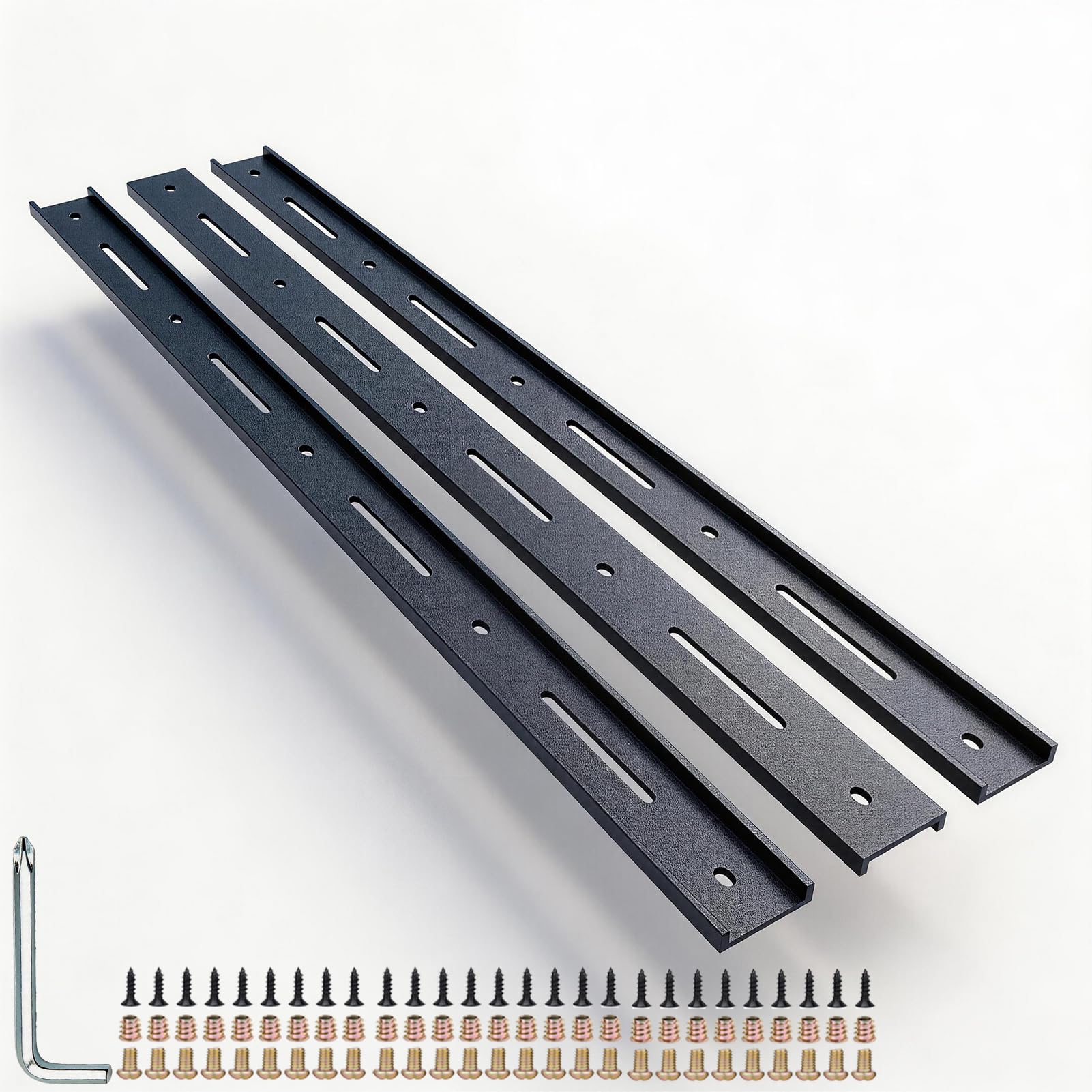 30 Inch C Channel Steel Support, Black Coat Finish Hidden Bracket for Table Top Live Edge Slab Woodworking - New Long Holes (Fits Different Width Boards) & 2 Types of Fixing Screws (Upgrade, 3 Pack) — image 1