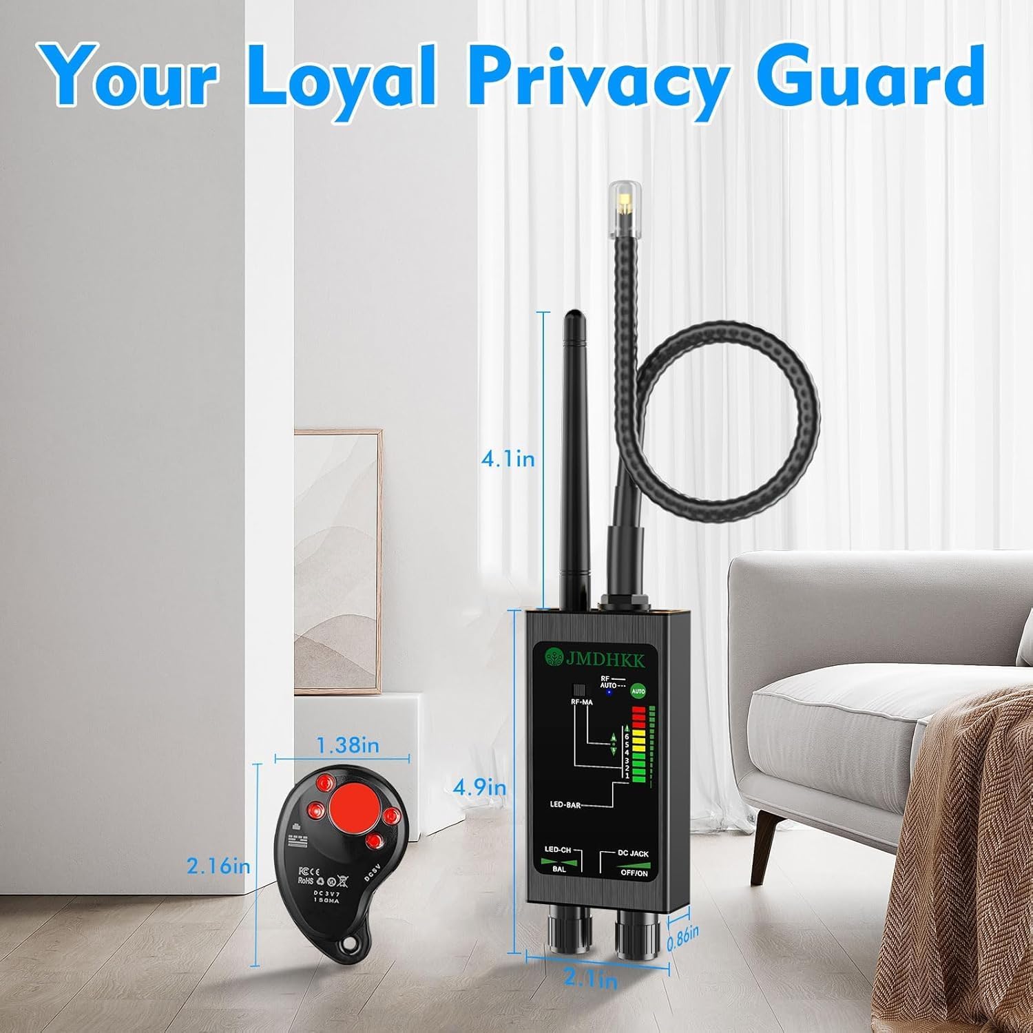 JMDHKK M8000 Hidden Camera Detector, Bug Detector,Camera Finder, Signal Detector for Hotels, Travels, Vehicles, Offices, Public Fitting Rooms (Black) - Image 3