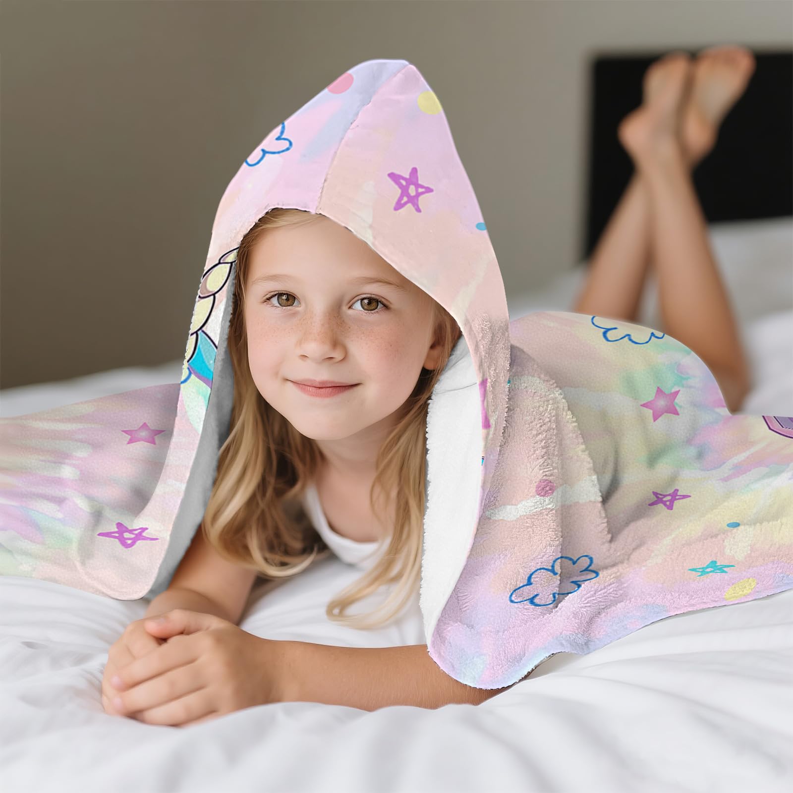 Toallas de baño con capucha de unicornio para niños, toalla ligera con capucha de secado rápido de 30 x 50 pulgadas, toallas de baño de teñido anudado para playa, alberca, viajes