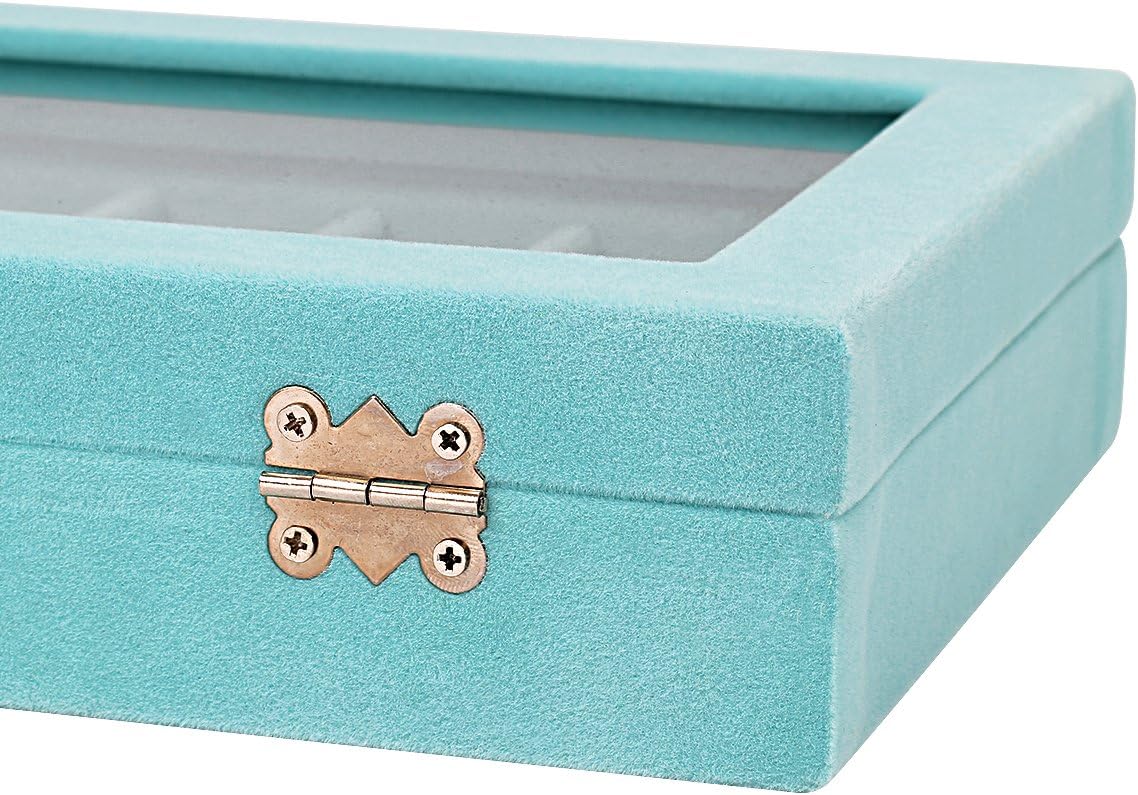 Velvet Glass Jewelry Display Storage Box Ring Earrings Jewelry Box Ring Holder Case, 2 Clasps
