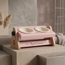 Elevated Cat Bowls 7 oz x2, Adjustable Raised Cat Bowl Stand, Ceramic Cat Food and Water Bowl Set for Cats and Small Dogs Pink