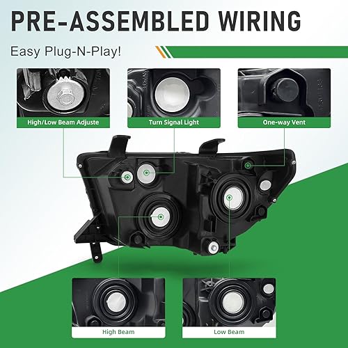 Miniatura 9 de ROADEAL Headlights Assembly for 2007 2008 2009 2010 2011 2012 2013 Toyota Tundra 2008-2017 Toyota Sequoia Headlamps Pair Chrome Housing (Fit