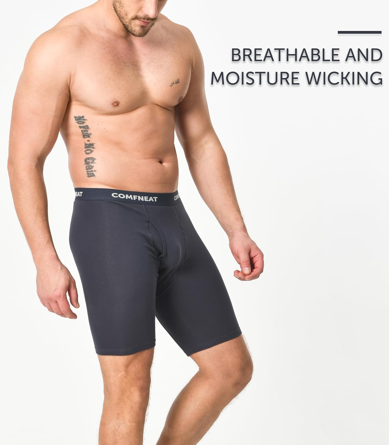 Comfneat Men's 9" Long Leg Cotton Boxer Briefs Stretchy Comfy Underwear 4-Pack - Image 2