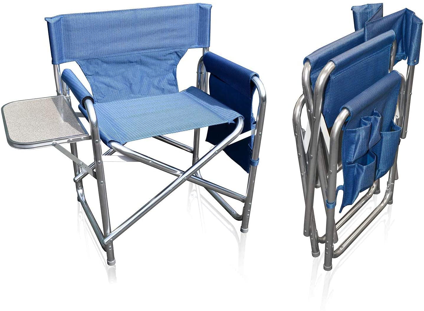Folding Strong Sturdy Solid Aluminium Sports Directors Chair with Folding Side Table & Pockets, Ideal for Fishing Garden Camping Outdoor Event