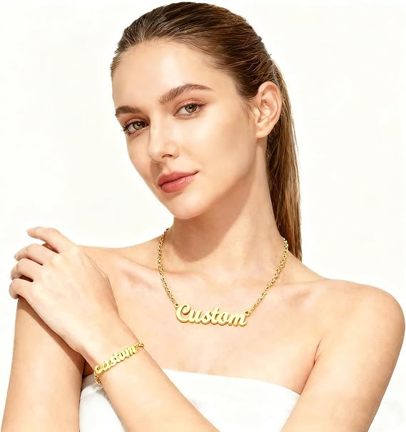 Custom Name Stud Earrings, LucBuy Personalized 18K Gold Plated Hypoallergenic Letter Earring Studs, Stylish Ear Jewelry with any Name or Word, Unique Gifts for Birthday Anniversary Wedding