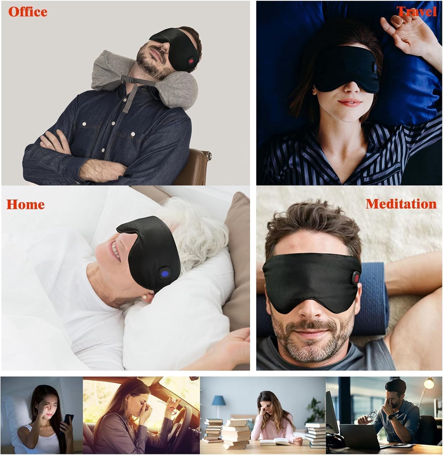 Silk Cordless Heated Eye Mask for Dry Eyes, Light Blocking Warm Eye Compress, Improved Sleep, with 3 Heat Settings, Washable Heating Pad for Migraine, Travel, Rechargeable, Men Women