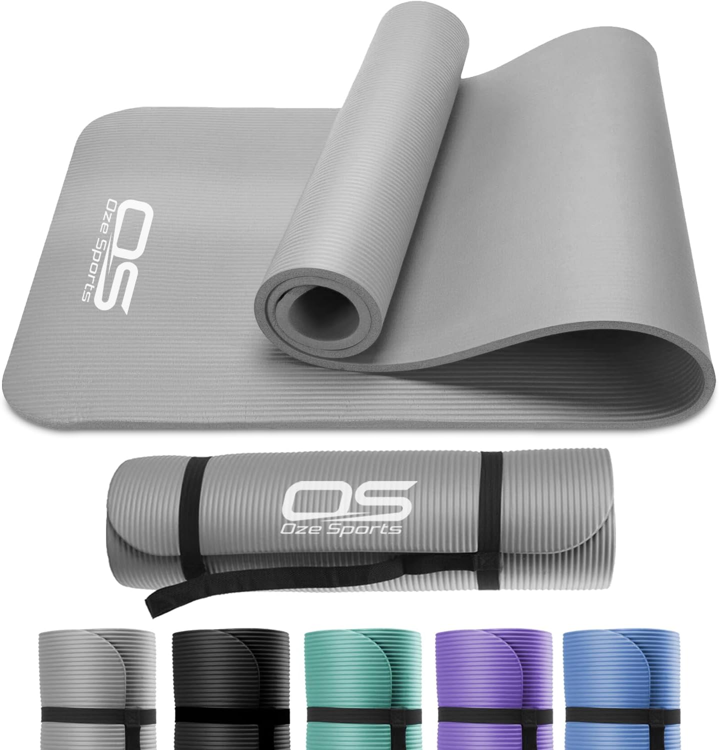 OZE SPORTS Yoga Mat, NBR Foam, Extra Thick, Non-Slip, High Density, Large, for Pilates, Gymnastics, HiiT and Fitness, with Free Carry Strap