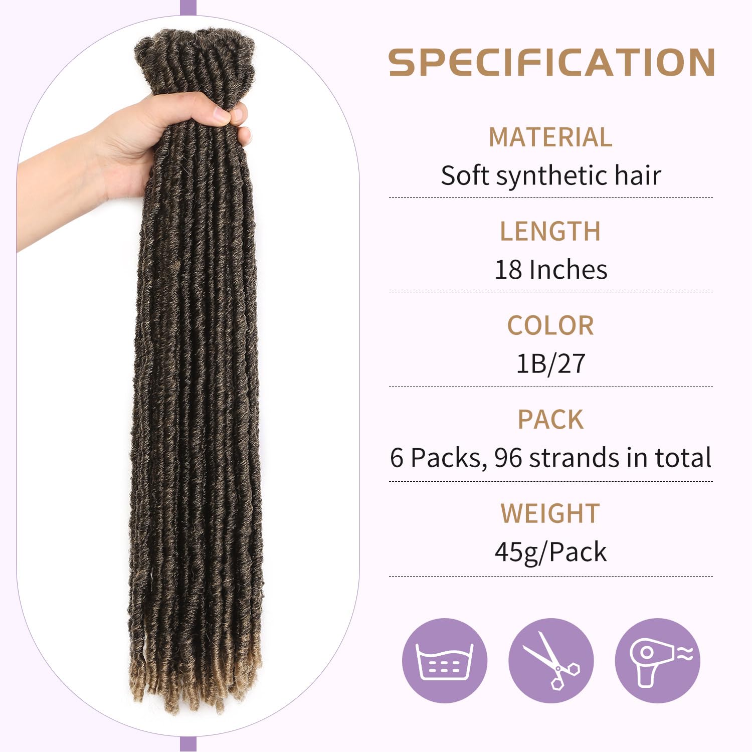 WIGNEE Soft Faux Locs Crochet Hair 18 Inch Pre Looped Crochet Locs for Black Women Dreadlock Crochet Hair Extensions(18 Inch,1B/27)
