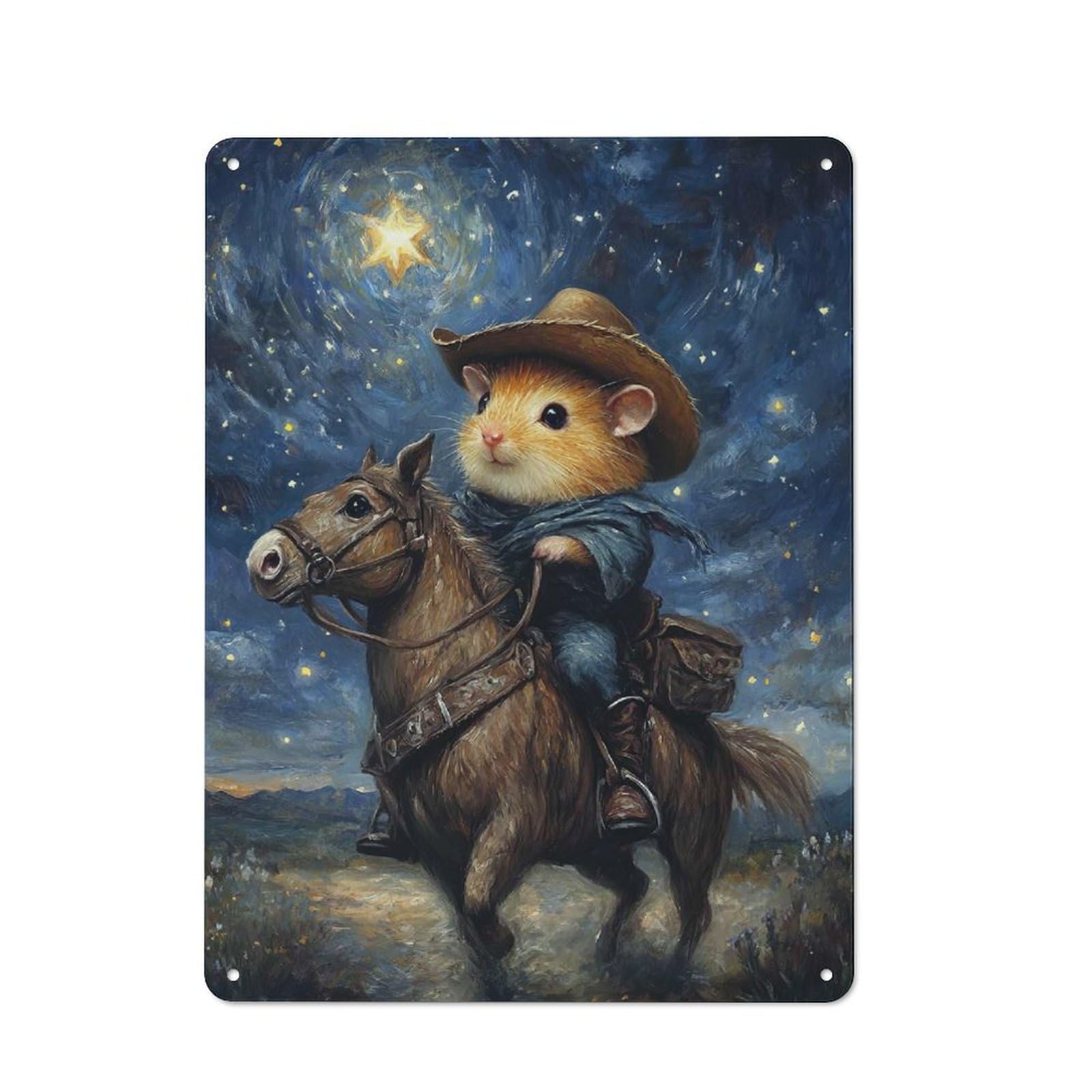 Junmoney Hamster Cowboy Under Stars Tin Wall Plaque 40X30cm With For Man Cave Or Games Room, For Garage, Workshop And Man Cave Decoration