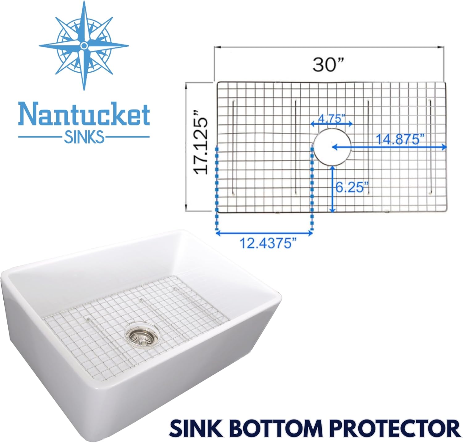 Nantucket Sinks BG-VC33S Sink Protector – Stainless Steel Bottom Grid for Kitchen Sinks: FCFS3320S-ShabbyGreen, FCFS3320S-ShabbyStraw, FCFS3320S-ShabbySugar, FCFS3320S-PietraSarda, FCFS3320S-Filigree
