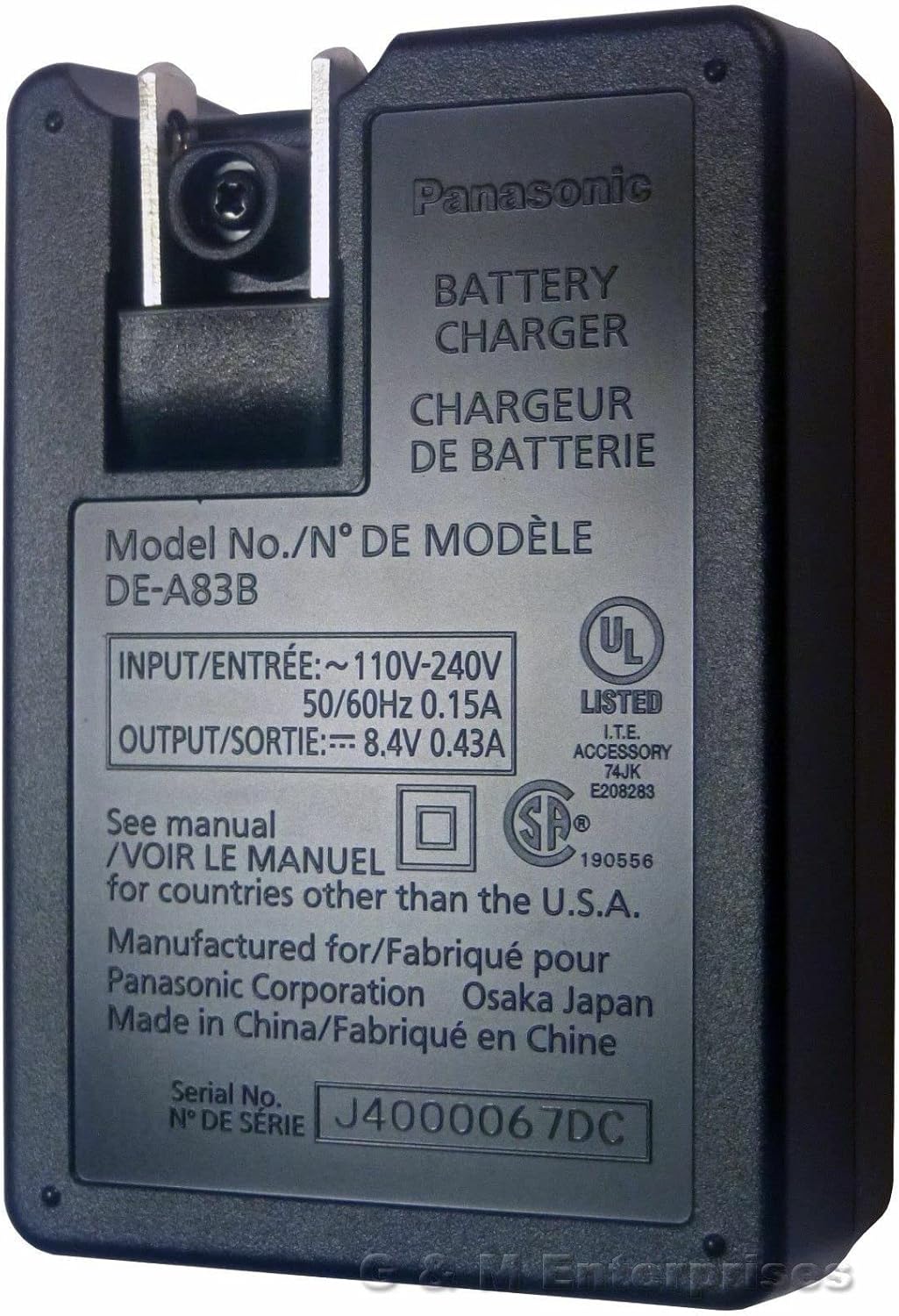 Pansonic DE-A83 DE-A83BA Charger for DMW-BMB9 DMW-BMB9PP Battery and DMC-FZ100 and DMC-FZ40 Digital Cameras. BLACK