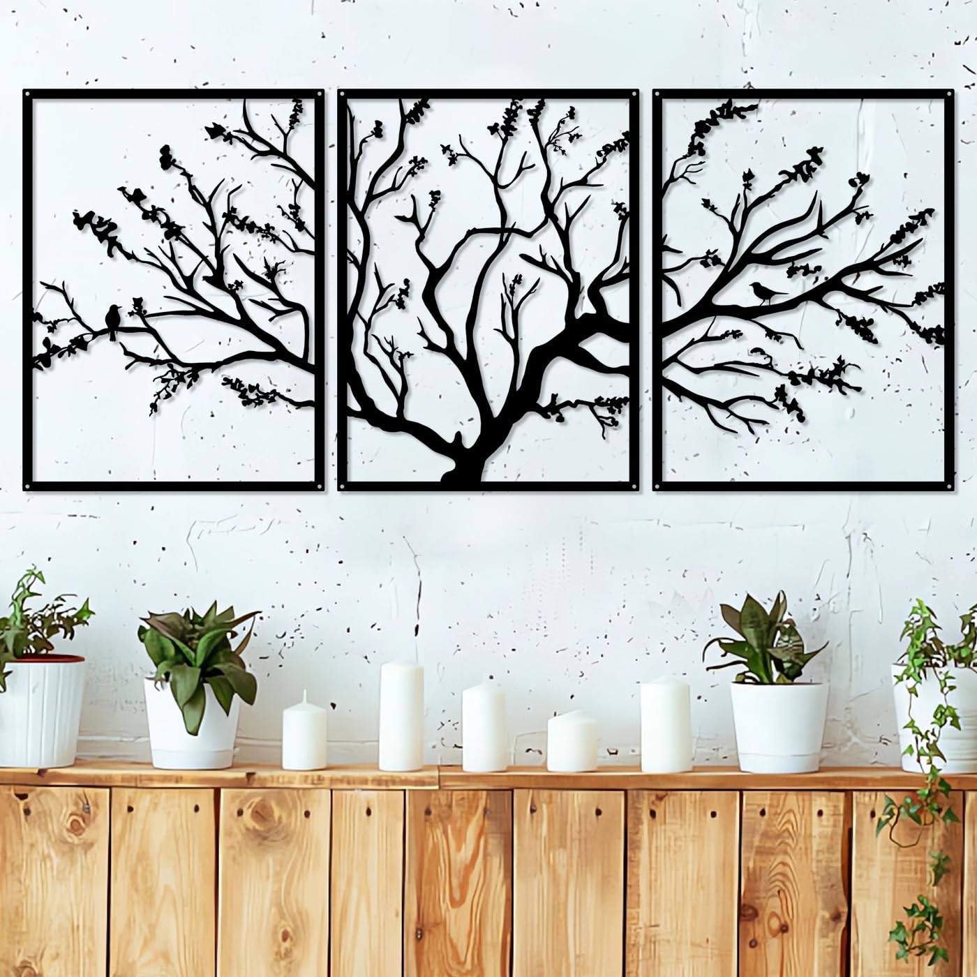 Pduoduo Árbol grande de la vida de metal decoración 3 paneles rama de árbol ornamento colgante de signos moderno rama de pared para el hogar decoración (15,7inx35,4in)