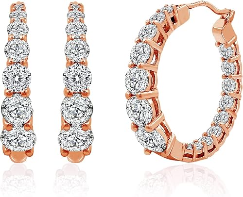 Aretes de plata esterlina enchapados en platino u oro con Swarovski Zirconia, 1" de diámetro, plata chapada en oro rosa, Rosa-enchapado dorado,