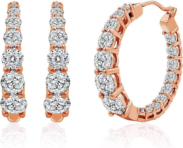 Amazon Collection Platinum or Gold-Plated Sterling Silver Infinite Elements Zirconia Graduated Hoop Earrings, 1" Diameter