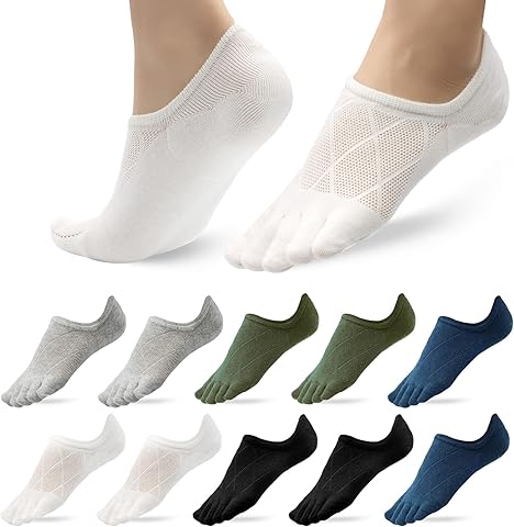 5 Pares Calcetines 5 Dedos Tobilleros Invisibles Cortos Bajo Hombre Talla 39-43, Transpirable Calcetines Tobilleros Cinco Dedos Deportes Algodón Hombre para Running Ciclismo
