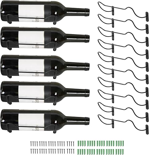 NATGAI Estantes de vino montados en la pared, paquete de 10 soportes de exhibición de botellas de vino de hierro, estante organizador de vino