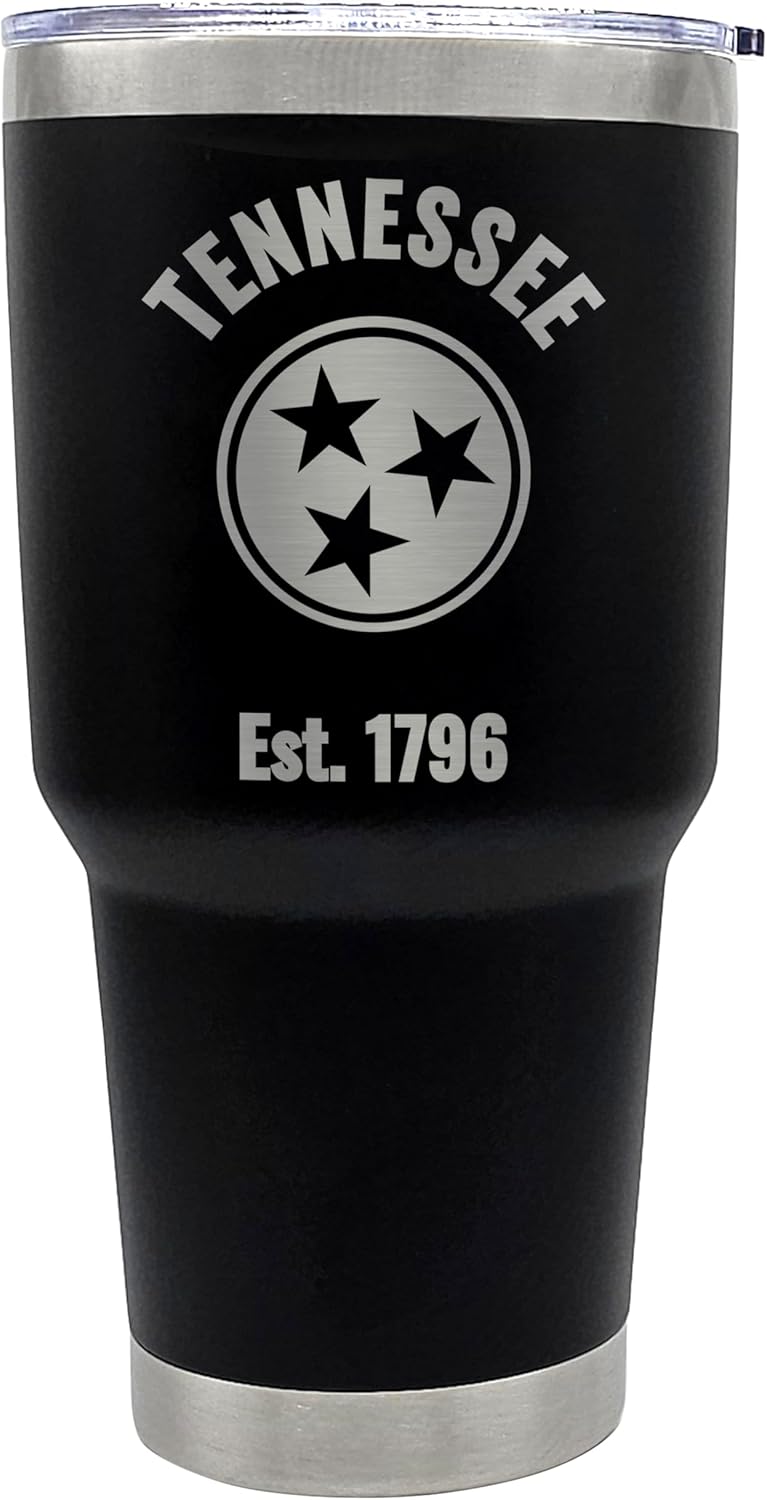 Premium 30 oz Tennessee Black Tumbler with Slider Lid - Engraved Tennessee Flag Design, Stainless Steel Vacuum Insulated Travel Mug, Perfect for Hot/Cold Beverages, Tennessee Gifts and Souvenirs - Image 2