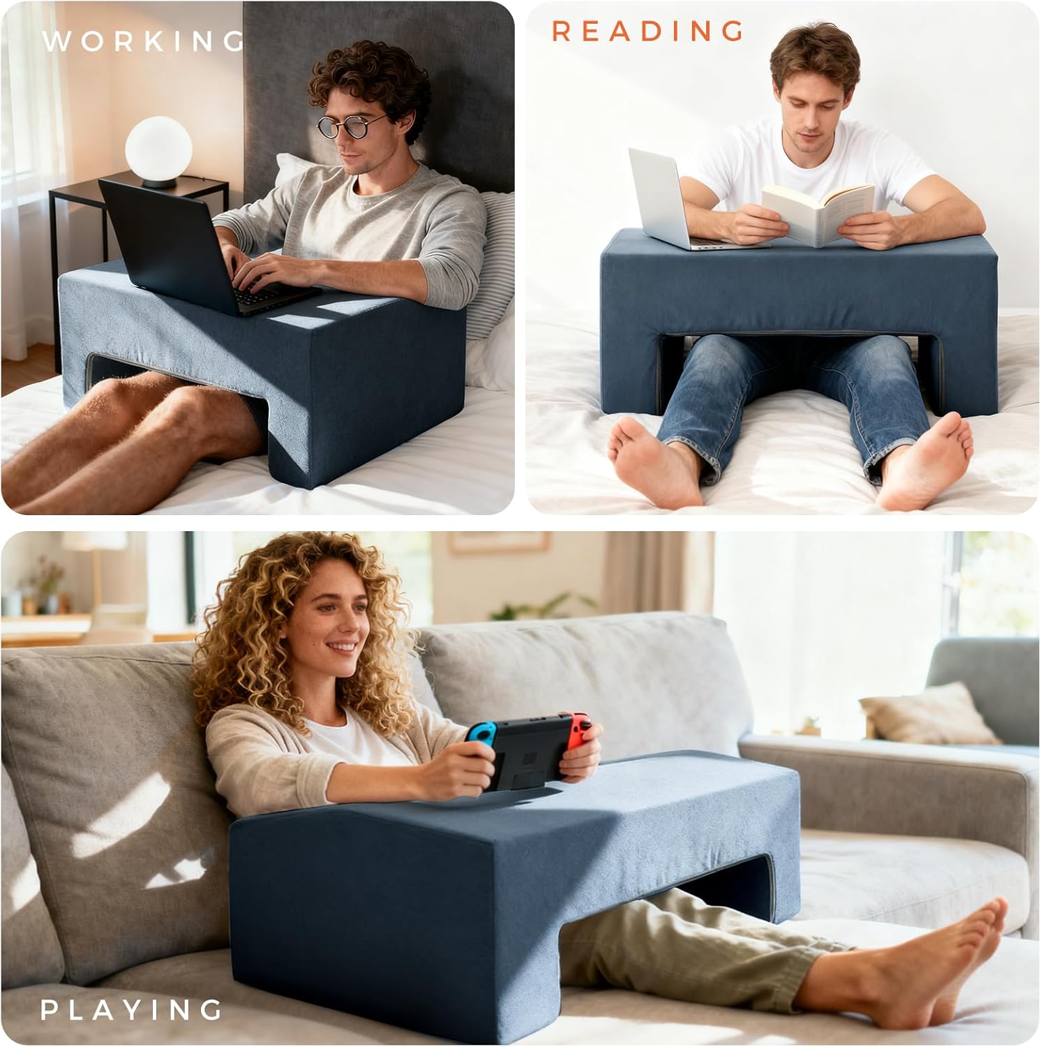 Reading Pillow for Gaming Soft Lap Desk Pillow for Laptop with Cup Holder Pocket Bed Desk for Reading Working Playing Steam Deck Switch or Sitting in Bed Floor Sofa (Dark Grey)