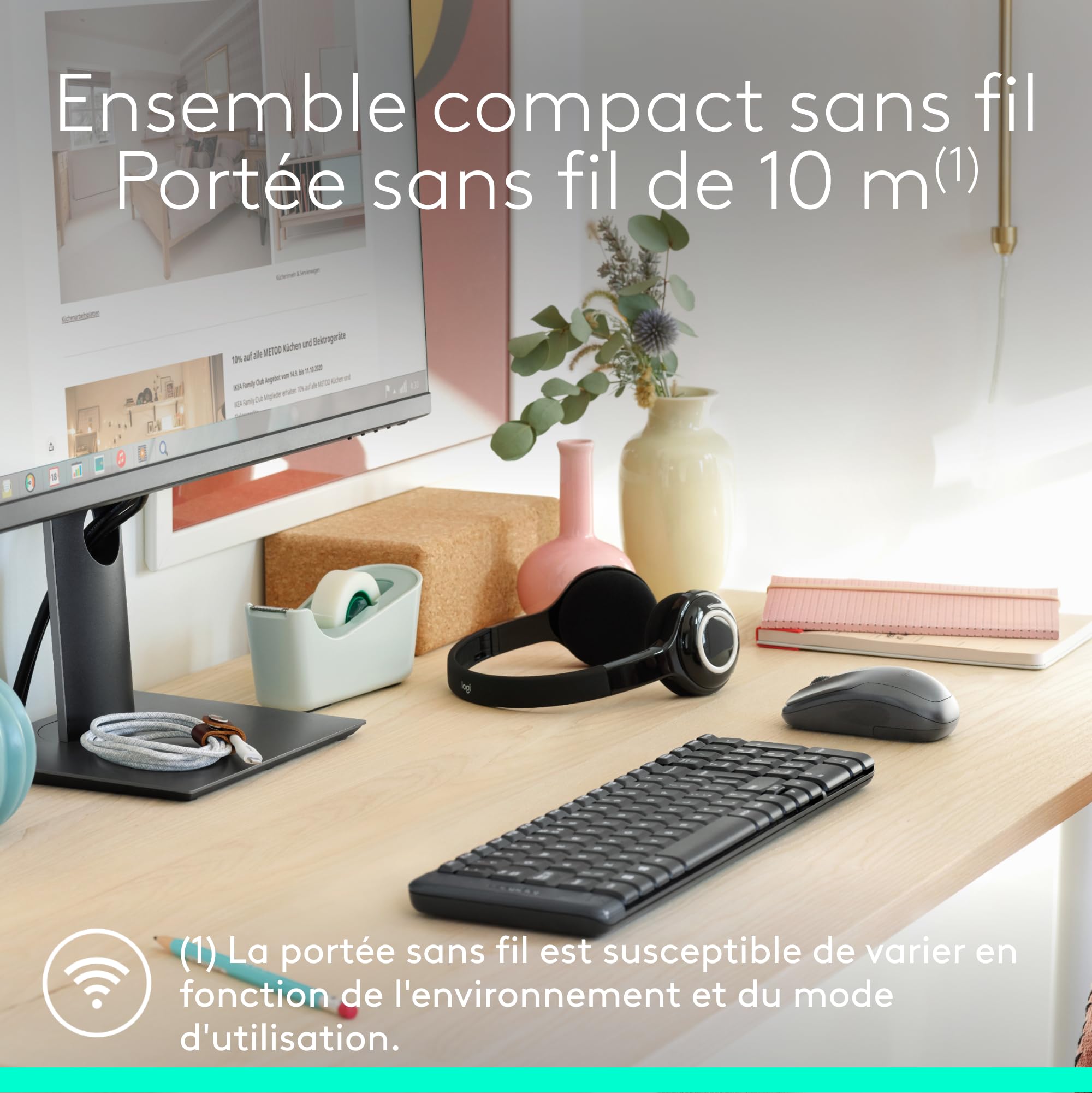 Logitech MK220 Combo Clavier Souris Sans Fil Pour Windows, 2,4 GHz Avec Récepteur USB Unifying, Souris , Batterie Longue Durée 24 Mois, PC/Portable, AZERTY Français - Noir
