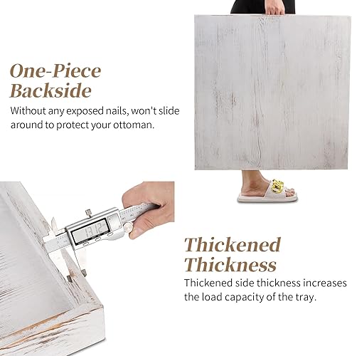 Miniatura 15 de Hanobe Bandeja otomana cuadrada grande: bandeja extra grande para servir con asas, bandejas decorativas de madera rústica, mesa auxiliar, decoración