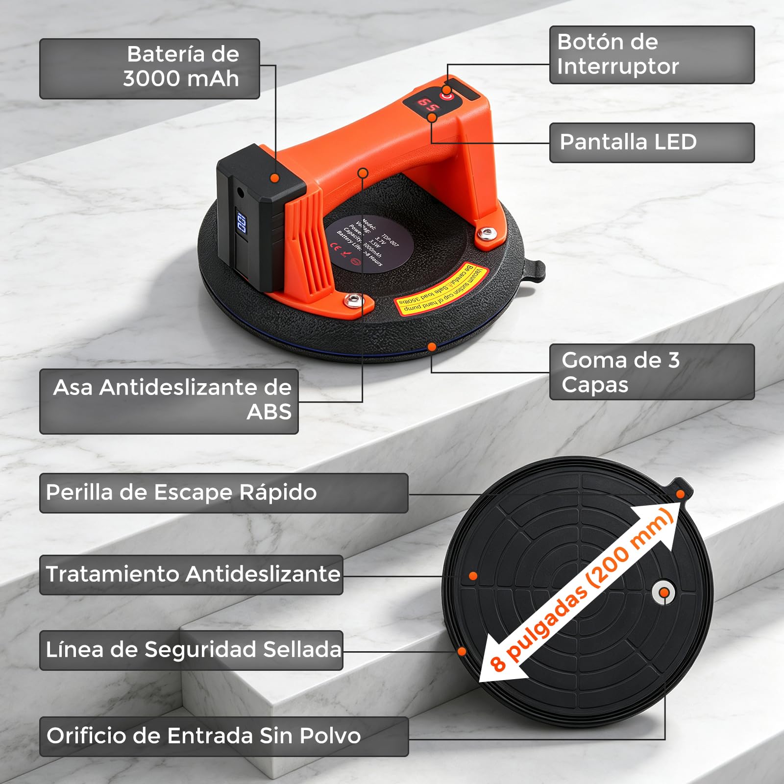 Bonvoisin Ventosa Eléctrica para Azulejos 440lbs/200kg para Vidrio (EU)