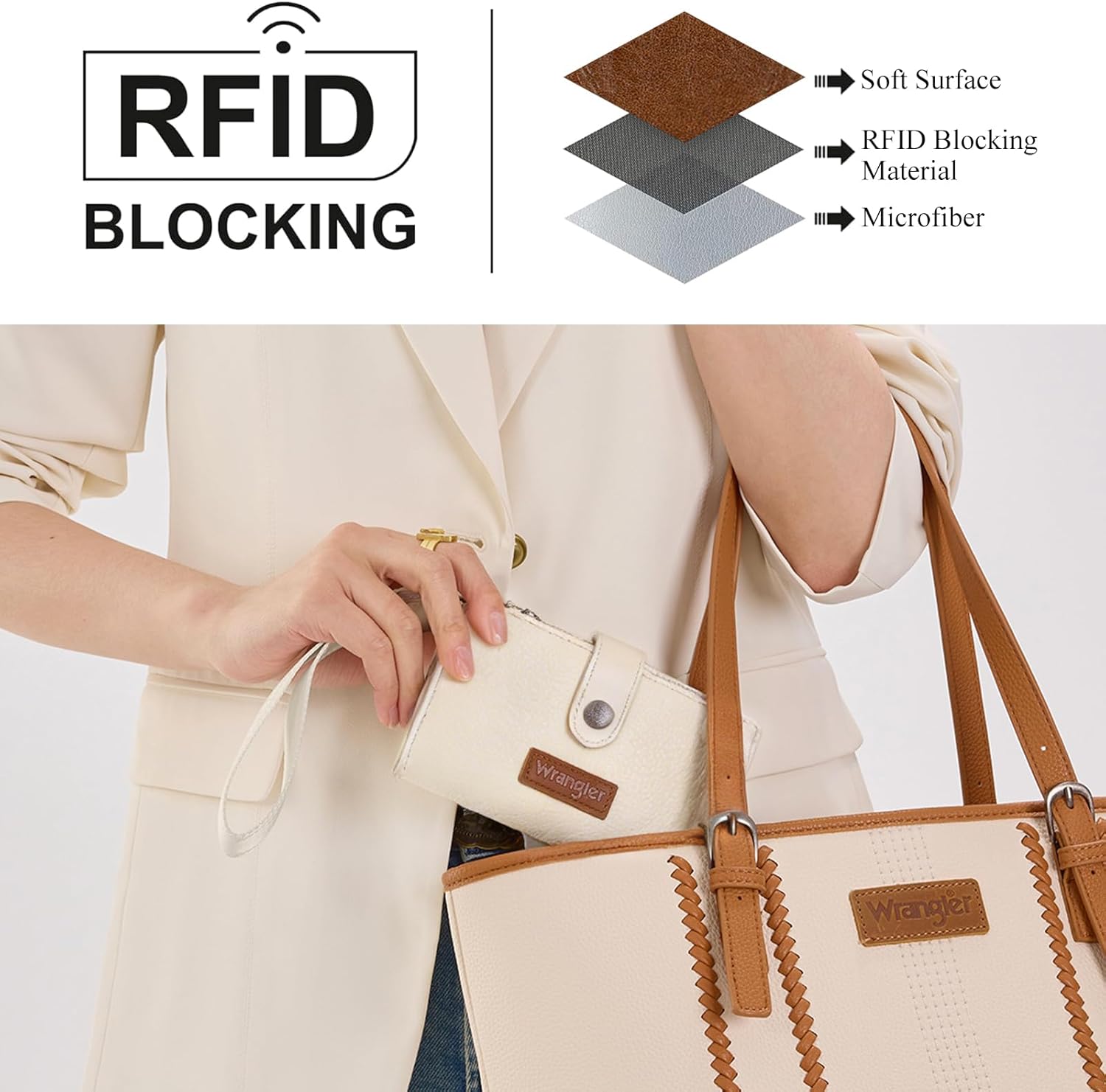 Montana West Wrangler Beige Wallet Women with RFID Lining