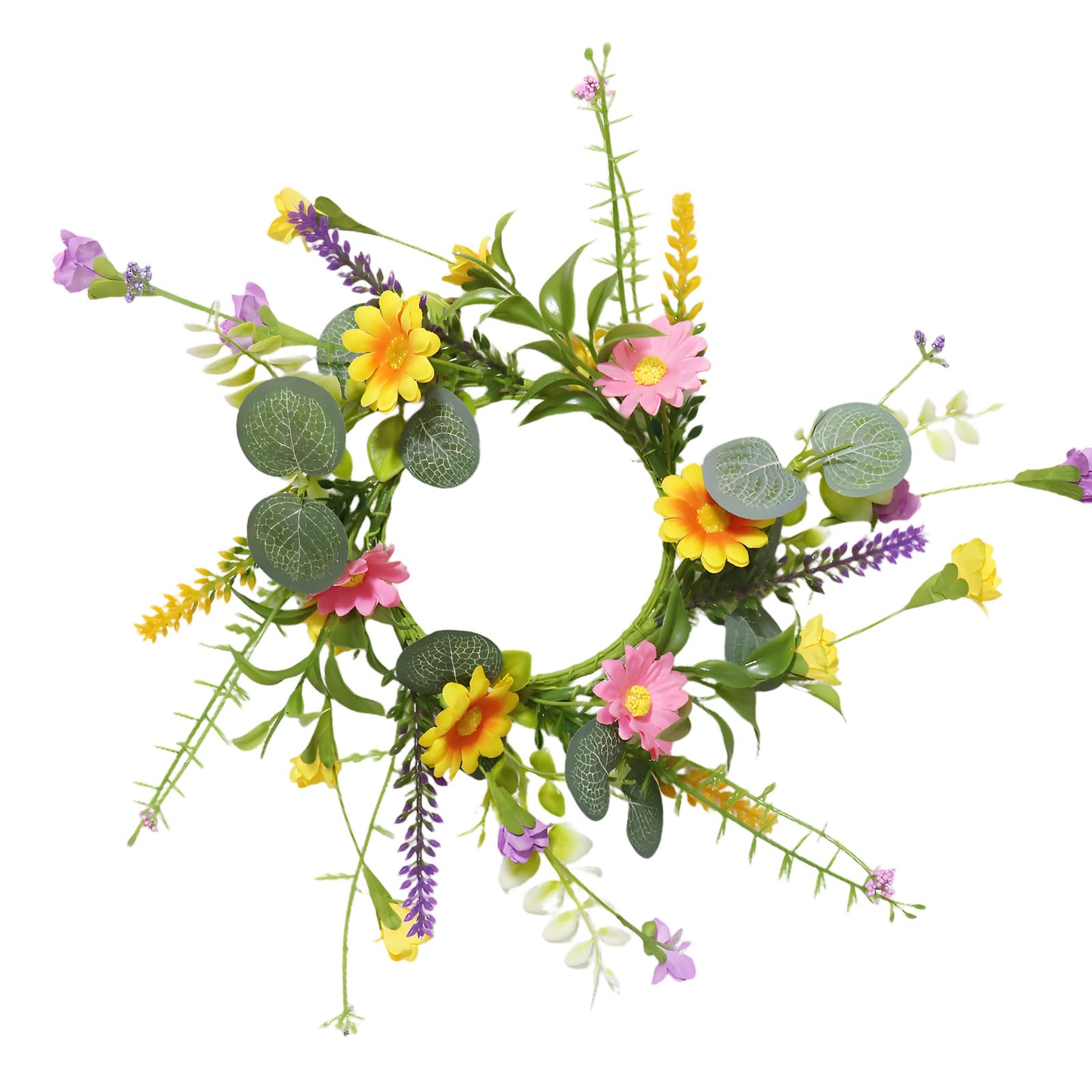 Artificial Floral Wreaths Rings Wreaths Pillar Holder for Home Wedding Centerpiece Kitchen Cabinet Swag Wreath Spring Flower Rings