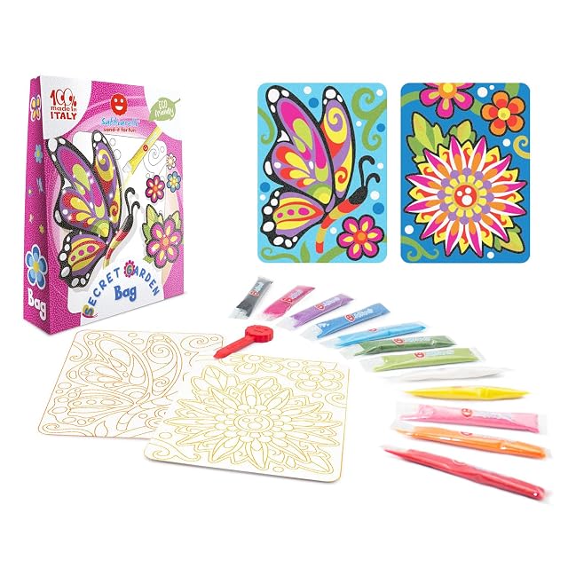 Sabbiarelli - Bag Secret Garden - Mini Kit Sand Art de Flores y Mariposas