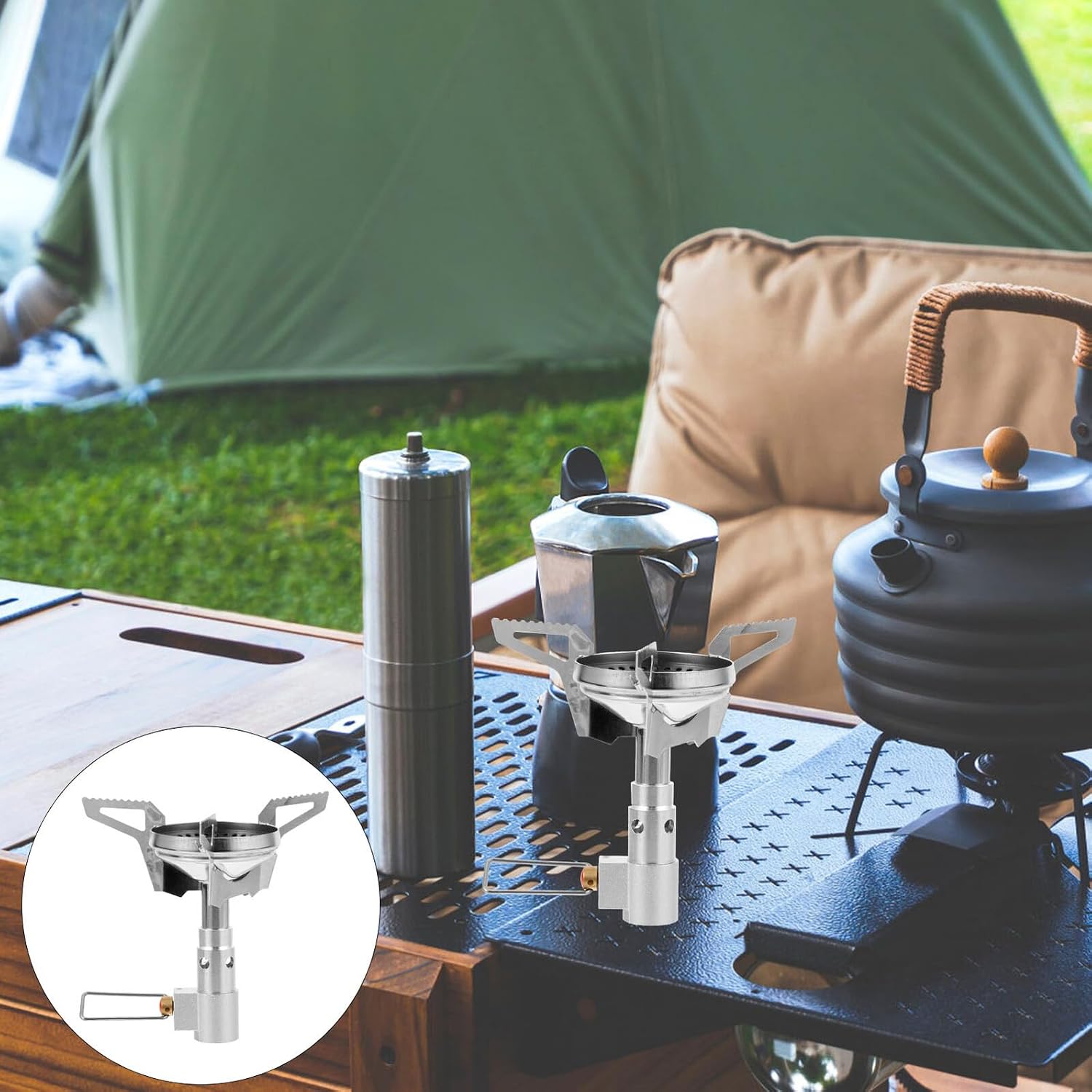 OUNONA Detachable Portable Camping Stove with Windproof Gas Burner, Small Size Outdoor Backpacking Stove for Picnic and Hiking Use