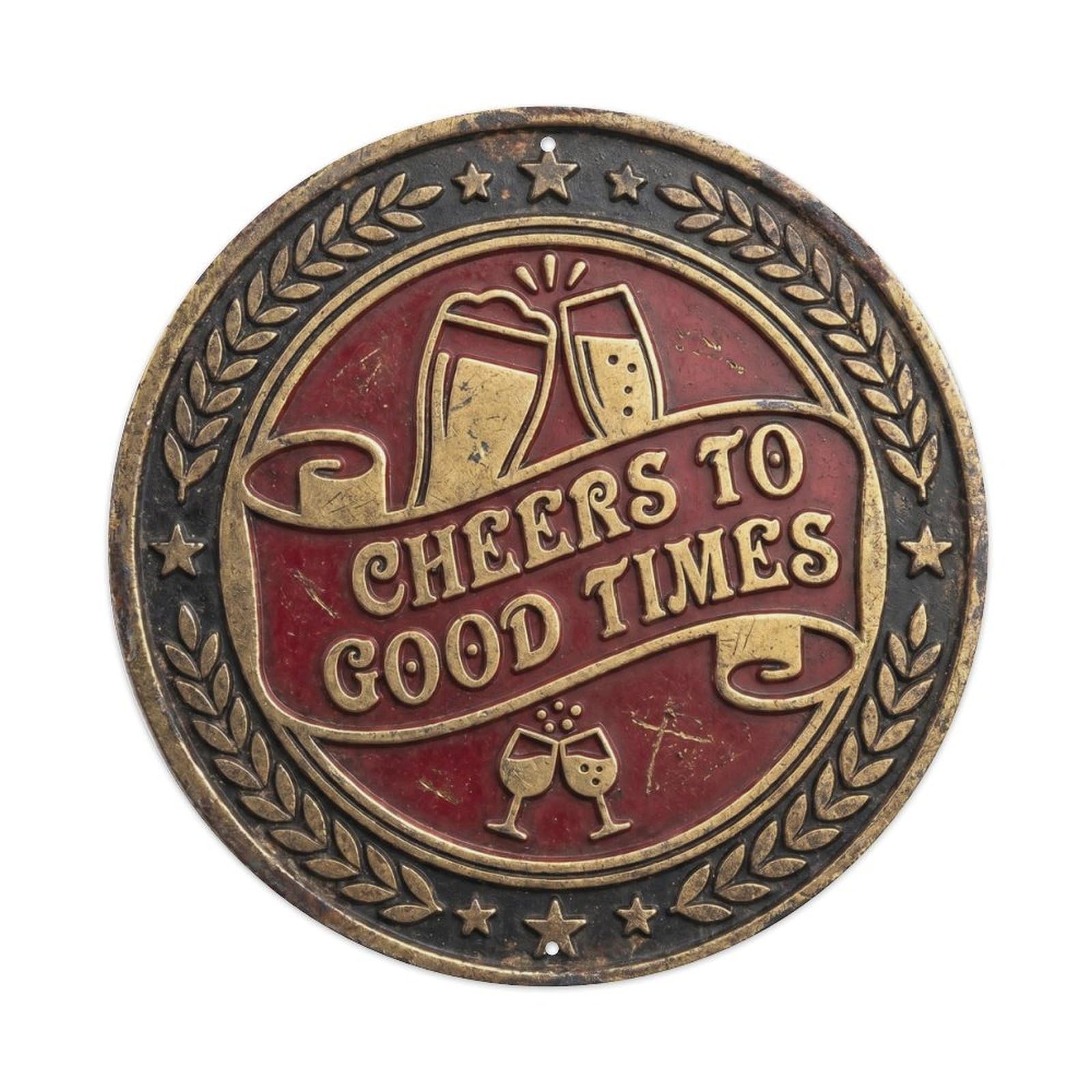 Cmhok Vintage Style Cheers To Good Times Vintage Round Bar Decor Retro Slogans Metal Tin Sign Plaque Wall Decor For Cafe, Club, Garden Round Metal Poster 8X8inch