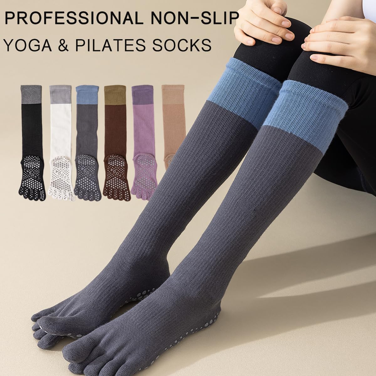 2-Pair Women's Non-Slip Yoga Socks, Silicone Toe Grip for Pilates & Ballet Training