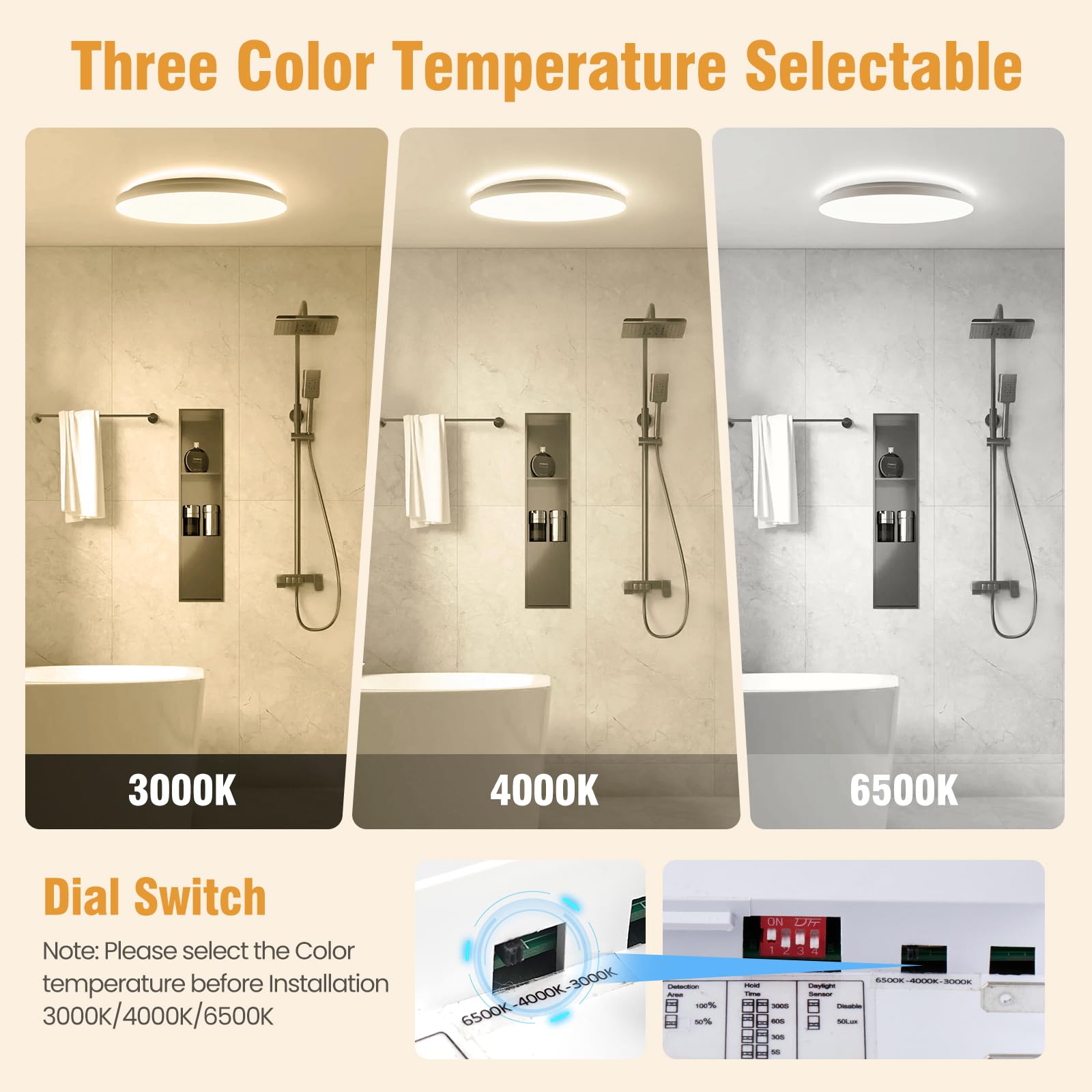 LEZOE Lámpara de techo LED con detector de movimiento regulable, 25W 3380lm 135(Lm/W) dimmable, ajustable, sensor 3000K/4000K/6500K Ideal para baño, garaje, sótano, balcón, entrada Ø35cmx6cm