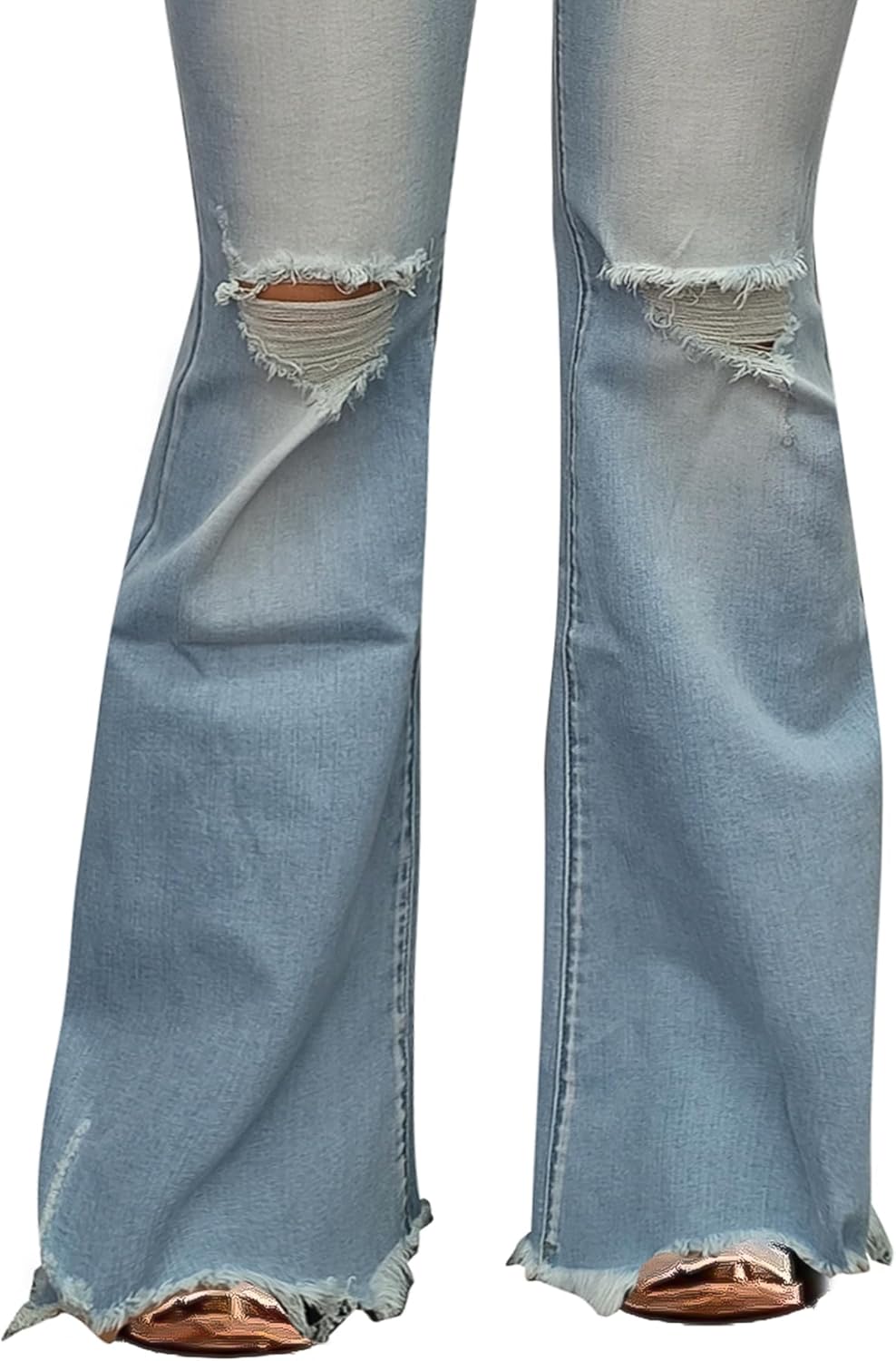 Flamingals Flare Bell Bottom Jeans for Women Raw Hem High Waist - Image 2