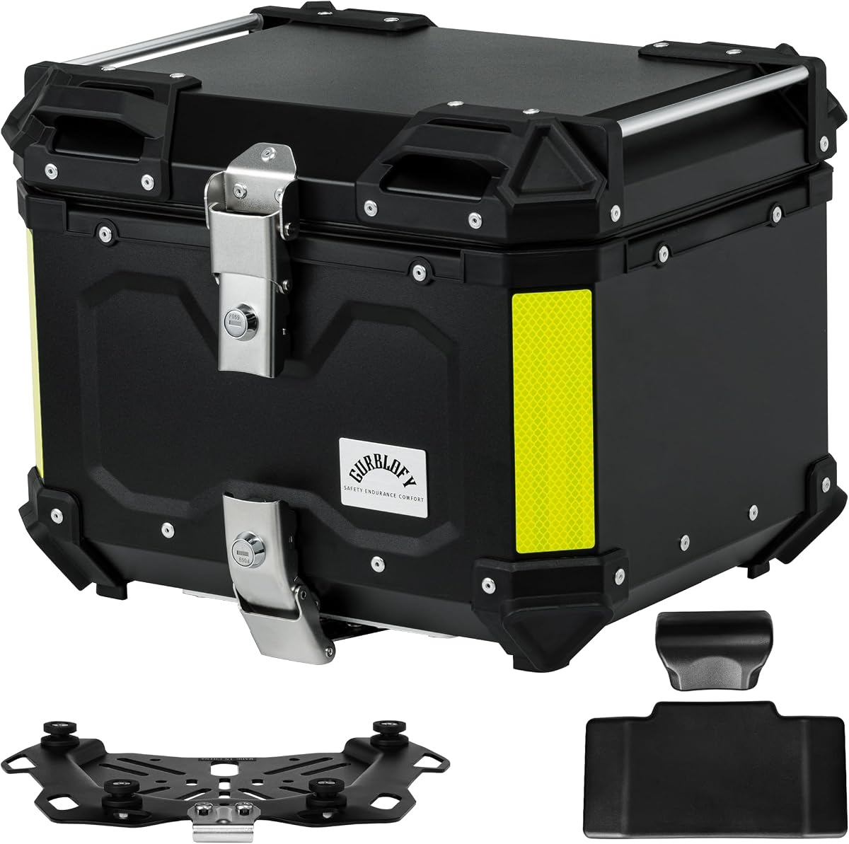 Baúl superior para motocicleta, baúl de aluminio para motocicleta de 45 L, bolsa trasera | Sistema de bloqueo antirrobo, resistente al agua, al óxido y al polvo, fácil instalación con soporte universal, negro