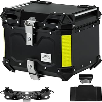 Gurblofy Motorcycle Top Case, 45L Aluminum Motorcycle Trunk, Tail Box Bag with Anti-Theft Lock System, Waterproof, Rustproof and Dustproof, Easy Installation with Universal Bracket, Black