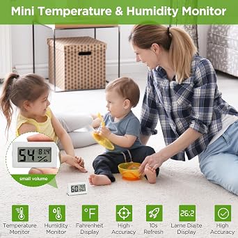 12 Pack Mini Hygrometer Digital Electronic Temperature Humidity Meters Gauge Indoor Thermometer Hygrometer LCD Display Fahrenheit (F) for Guitar Case,Greenhouse, Garden, Cellar, Closet (White)