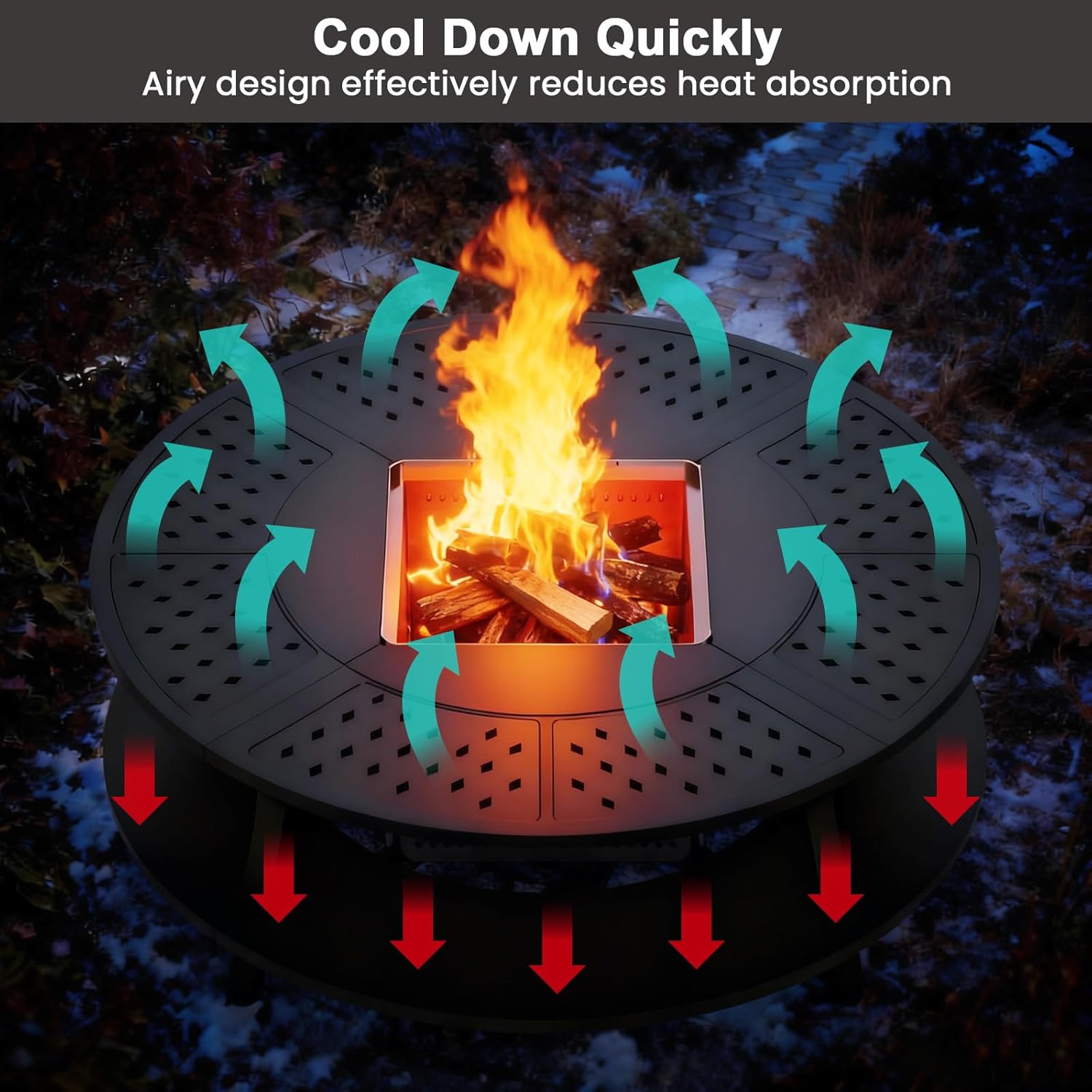 Uniflasy 48" Fire Pit Surround Tabletop with 17" Smokeless Fire Pit, Portable Protective Barrier Equal Width, Safety & Extra Space, Outdoor Tabletop & Smokeless Firepit for Backyard, Camping & Party