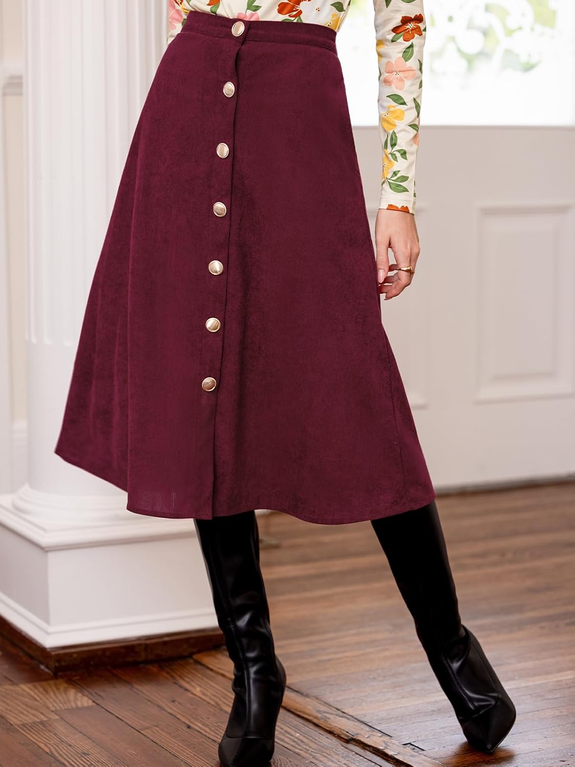 CUPSHE Women's Button Front Midi Skirts A-line High Waist Long Skirt Western Casual Vacation - Image 3