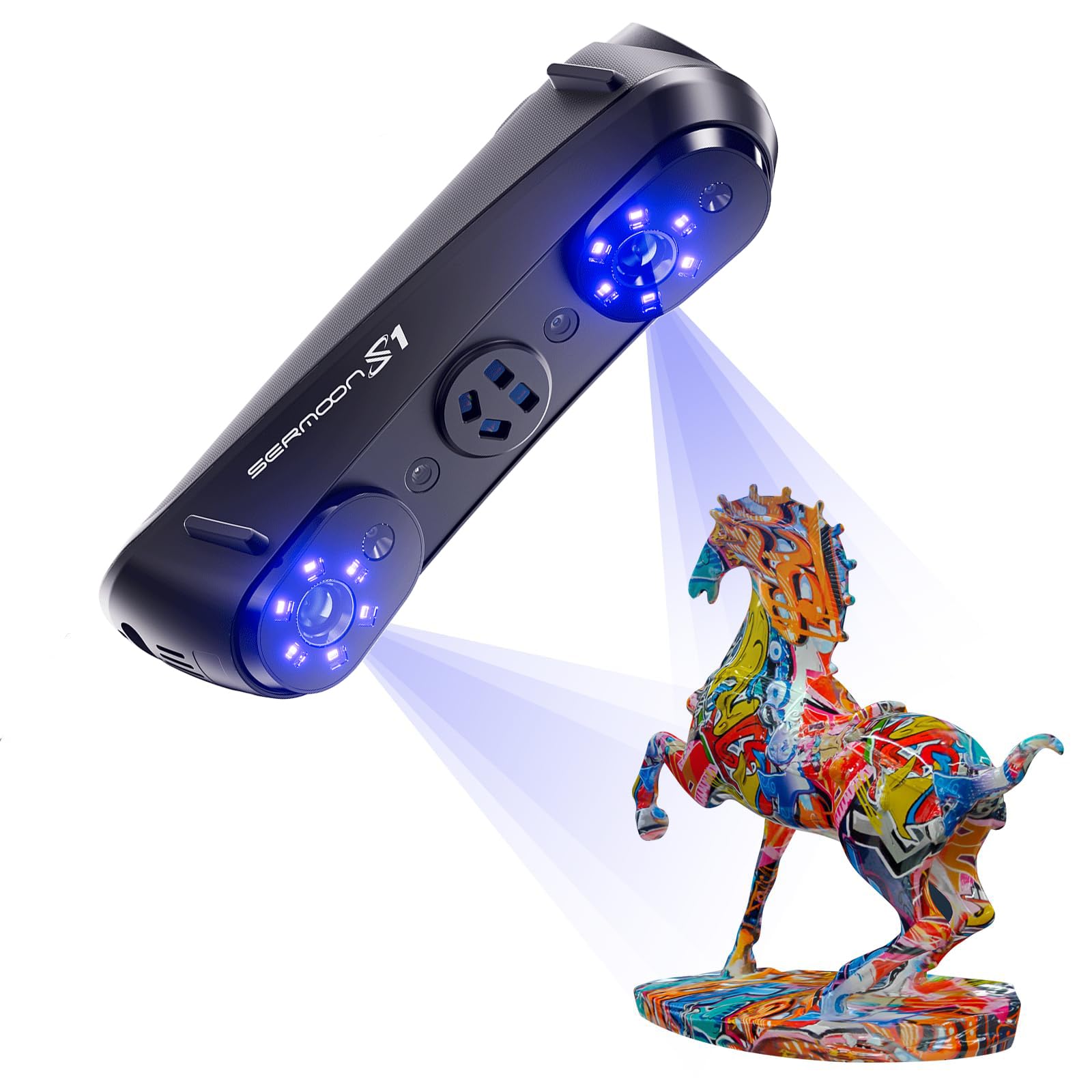 Creality Scanner 3D Sermoon S1, Précision Volumétrique de 0,02 mm, 90 Images par Seconde, 1 + 7 + 34 Lasers Bleus + NIR, Objets de 5 mm à 4 000 mm, Logiciel d'IA, CAO/Impression 3D