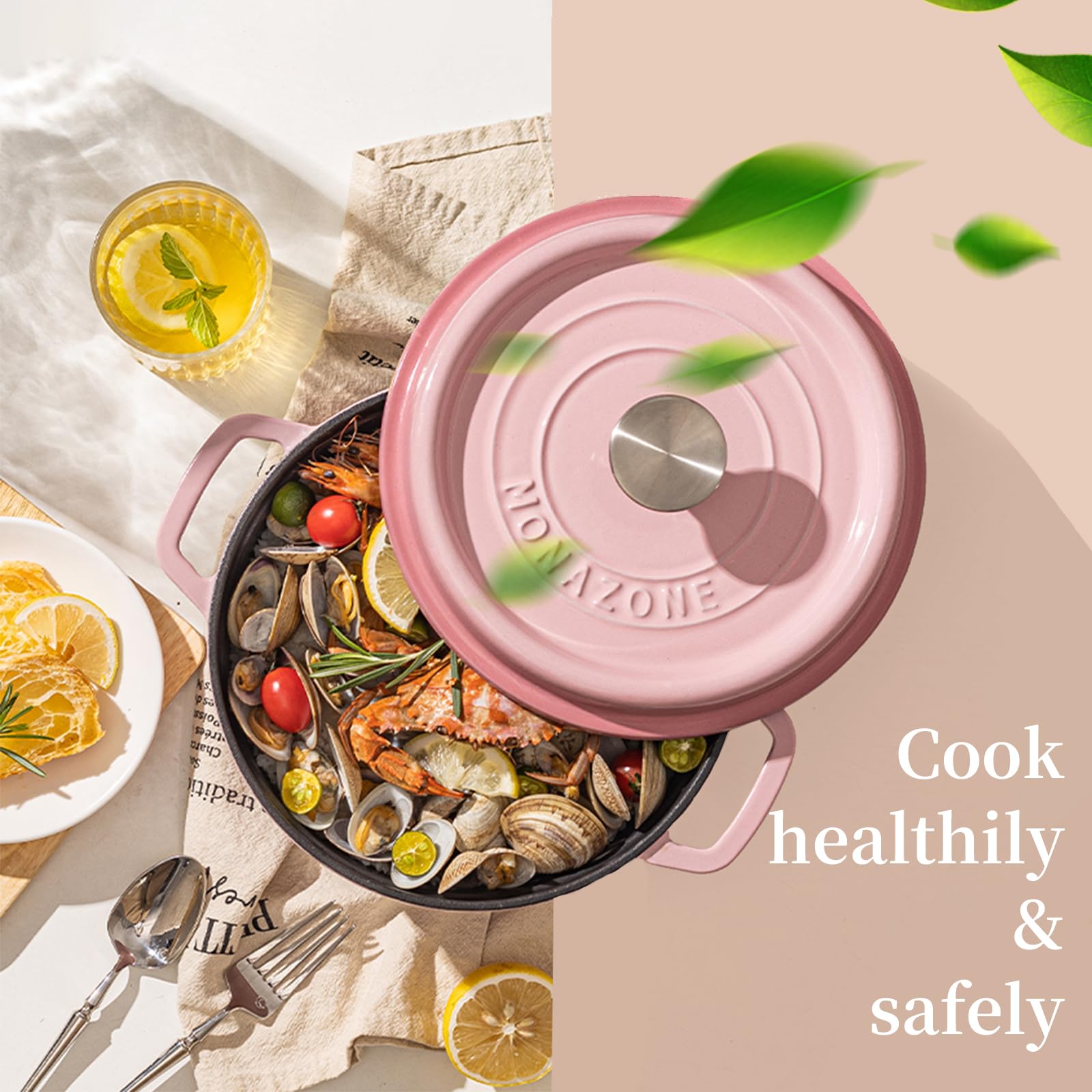 Vasconia Elegance 6-Quart Dutch Oven with Glass Lid (Dark Red) Dishwasher, Grill & Oven Safe up to 480? (Enamel on Steel) Nonstick Interior, Stainless Handles, Great for Baking, Roasting & Stewing