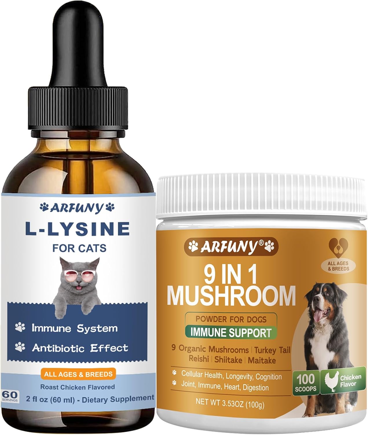 Cat Lysine Drops & 9 in 1 Dog Mushroom Powder