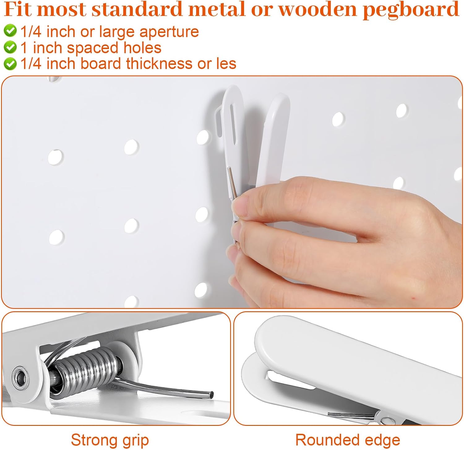 12 Pcs White Pegboard Clips, Metal Pegboard Accessories White Hooks for Wall Organizer, Kitchen Bathroom Office Craft Room Storage Display, 3" x 0.78"