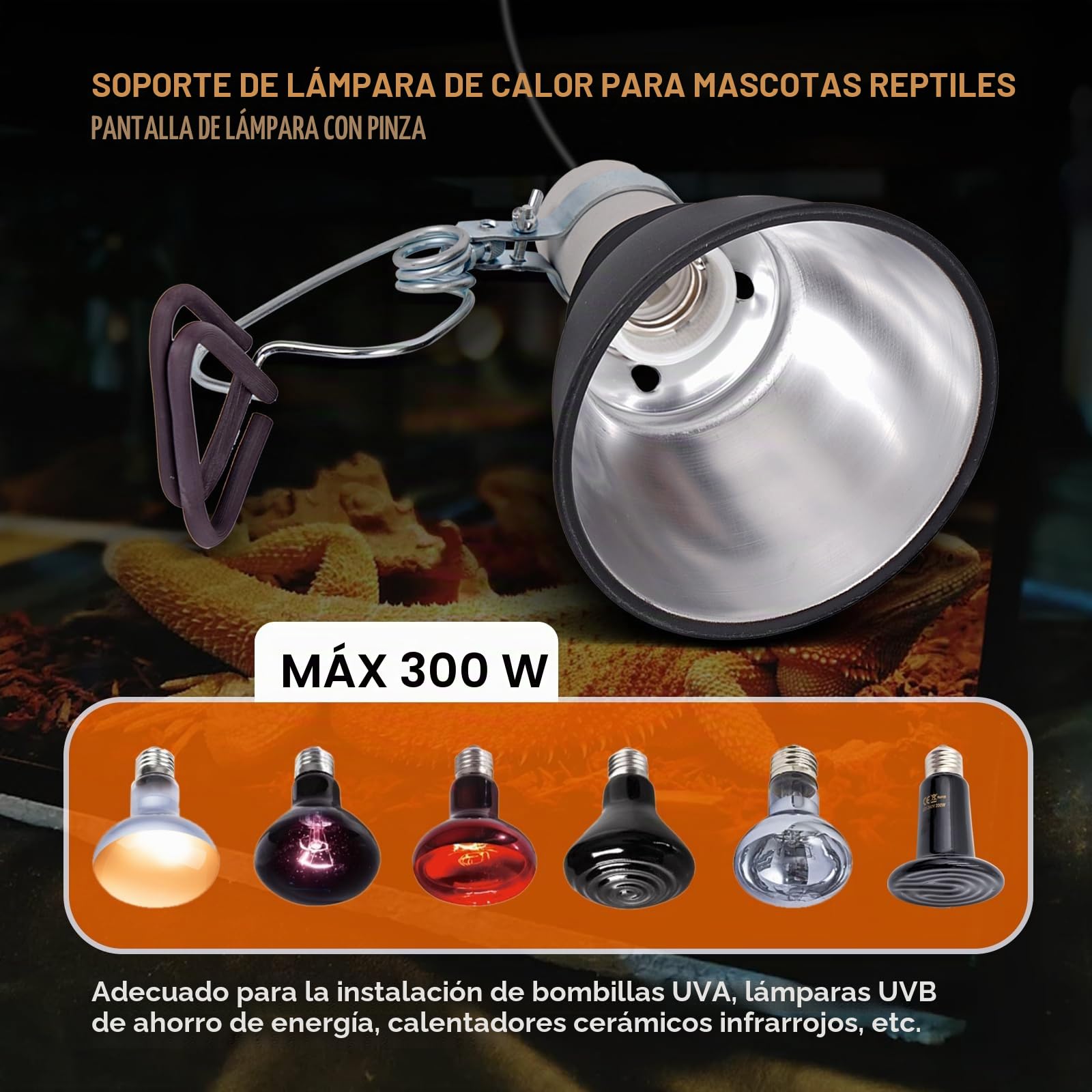 Soporte para Lámpara de Reptil Diámetro de 5.5 Pulgadas con Clip Cúpula Profunda Casquillo E27 Lámpara de Reptil paraTortugas Serpientes Lagartos Pollos Pájaros Camaleones