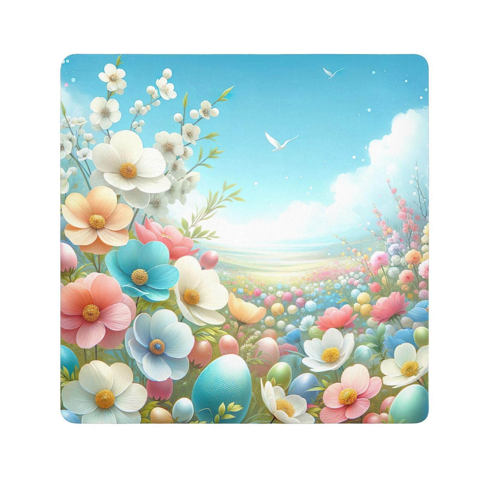 ODAWA Easter Flowers Self-adhesive Cloth 21.7X21.7 Inch Cosmetic Bag Magic Cloth Magic Self-Adhesive Cloth for Camera, Lens, Laptop